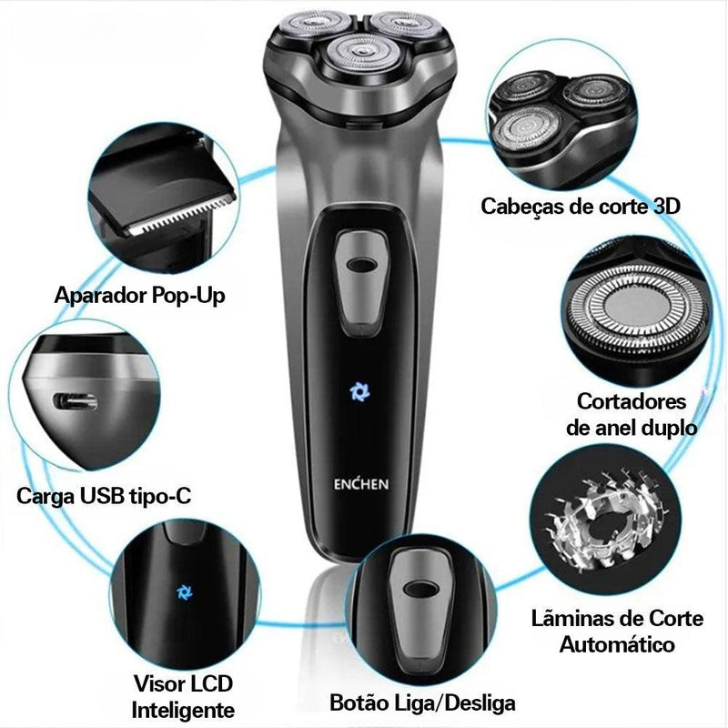 Barbeador elétrico rotativo 3D Portátil lavável recarga USB-Barbearia - Shop Melhores Ideias